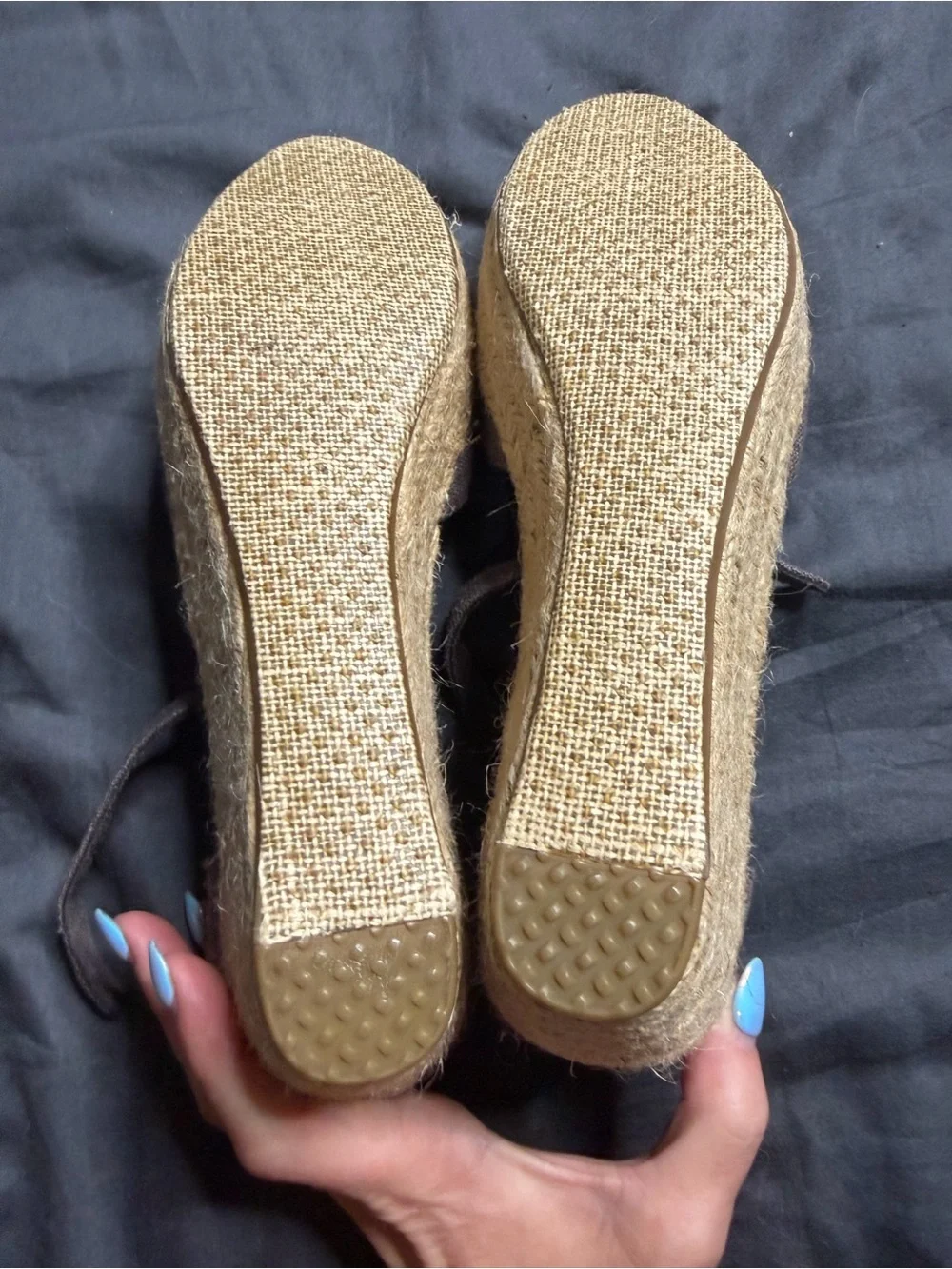 Toms Brown Canvas Espadrille Wedge Sandals